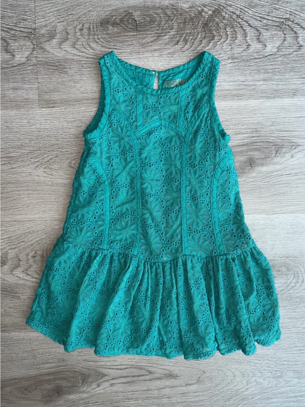 Genuine Kids OshKosh Girls Teal Lace Eyelet Drop-Waist Flare Dress Size 2T